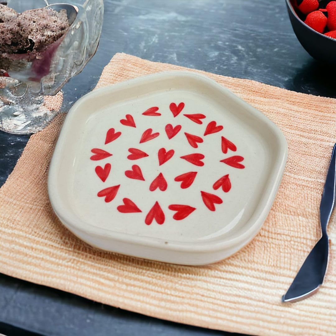 Buy MALAIKAH Ceramic Snacks Plate Heart Pack of 1 for Home